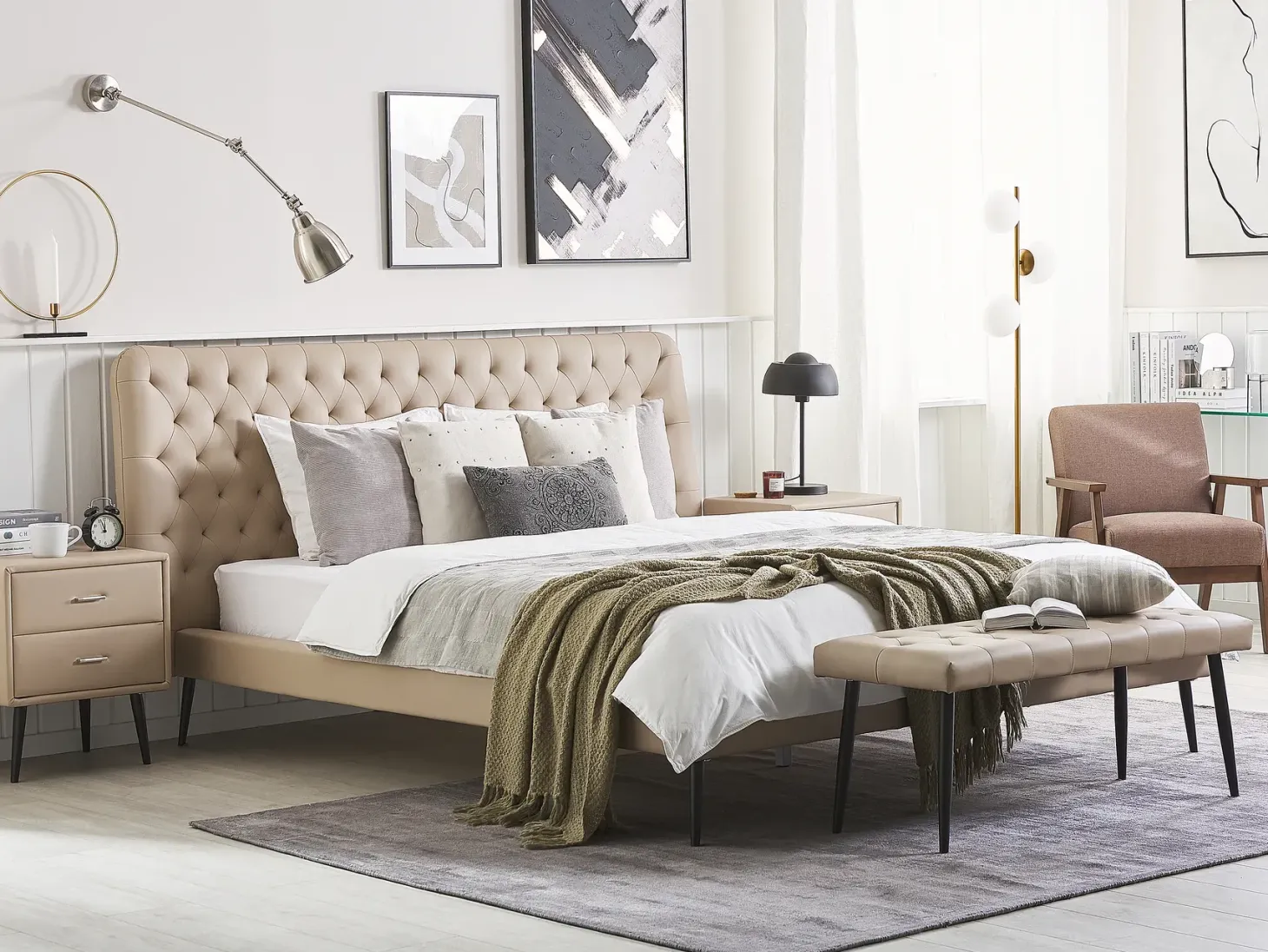 Soveværelse sæt Kunstlæder ESSONNE 160 x 200 cm Beige