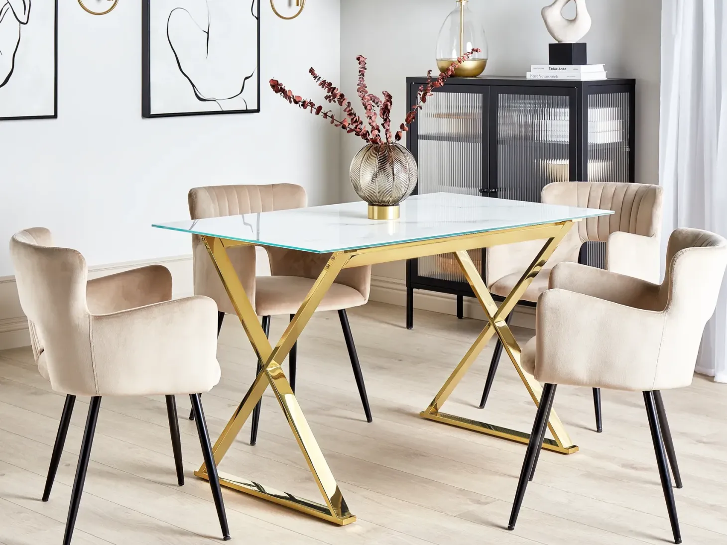 Spisebord ATTICA Marmor/guld 120 cm 70 cm Hærdet glas