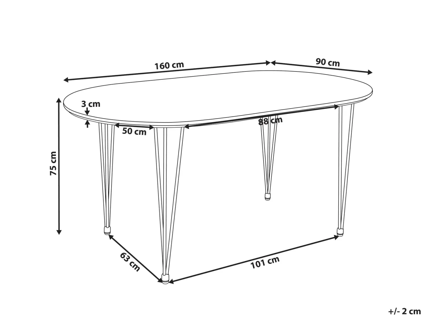 Spisebord CAVELL Lysebrun 160 cm 90 cm