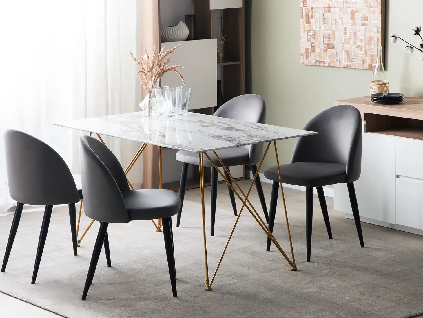 Spisebord KENTON Hvid marmor 140 cm 80 cm Hærdet glas