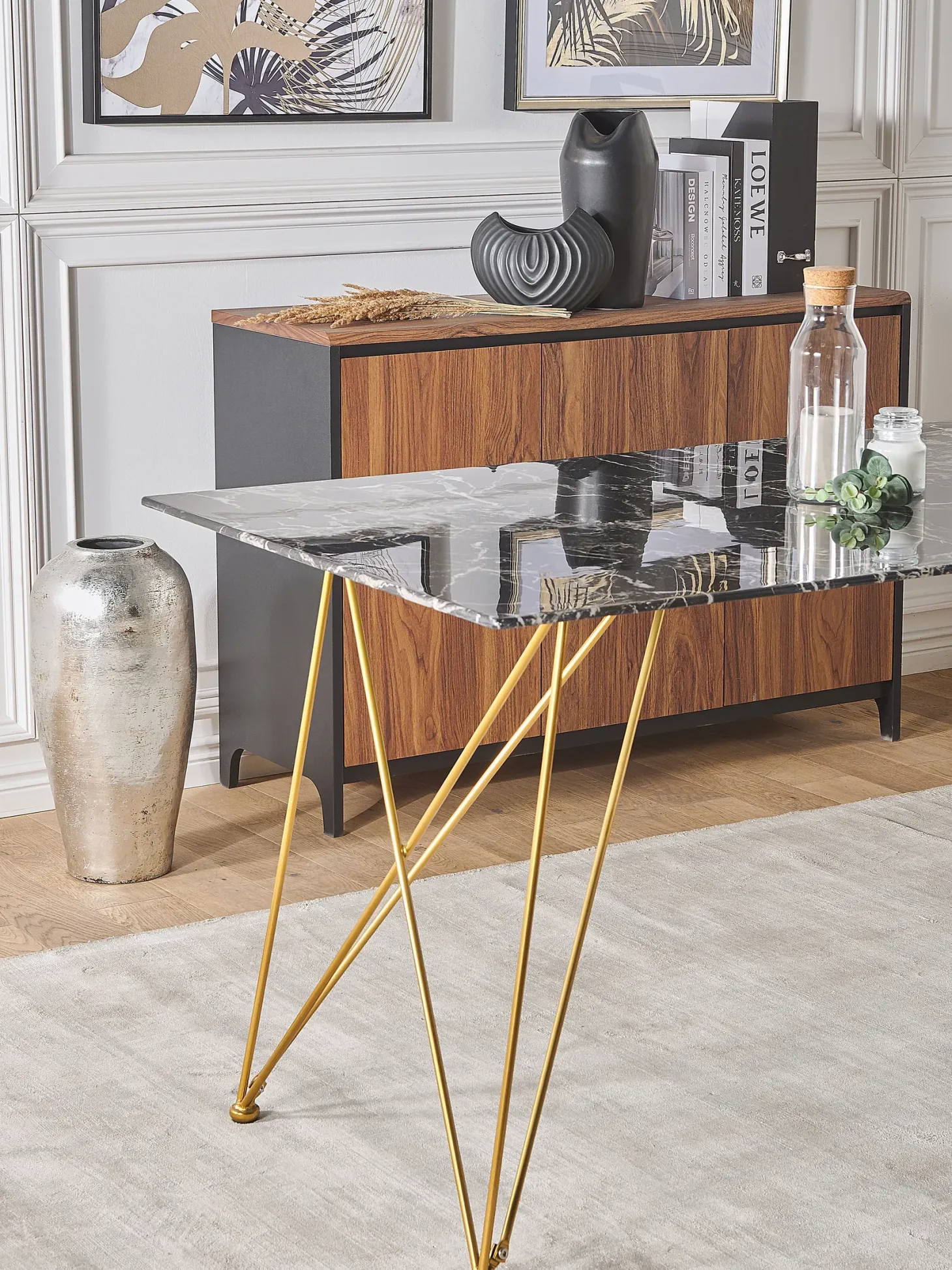Spisebord KENTON Sort marmor 140 cm 80 cm Hærdet glas