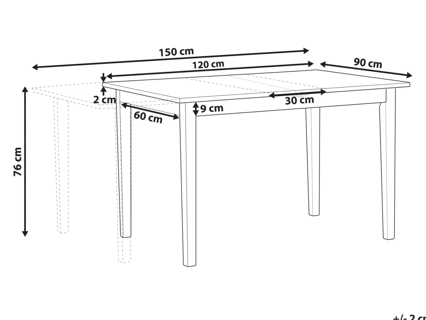 Spisebord med udtræk HOUSTON Brun/sort 120/150 cm 90 cm Fyretræ