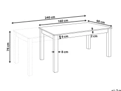 Spisebord med udtræk MADURA Naturlig ask 160/240 cm 90 cm