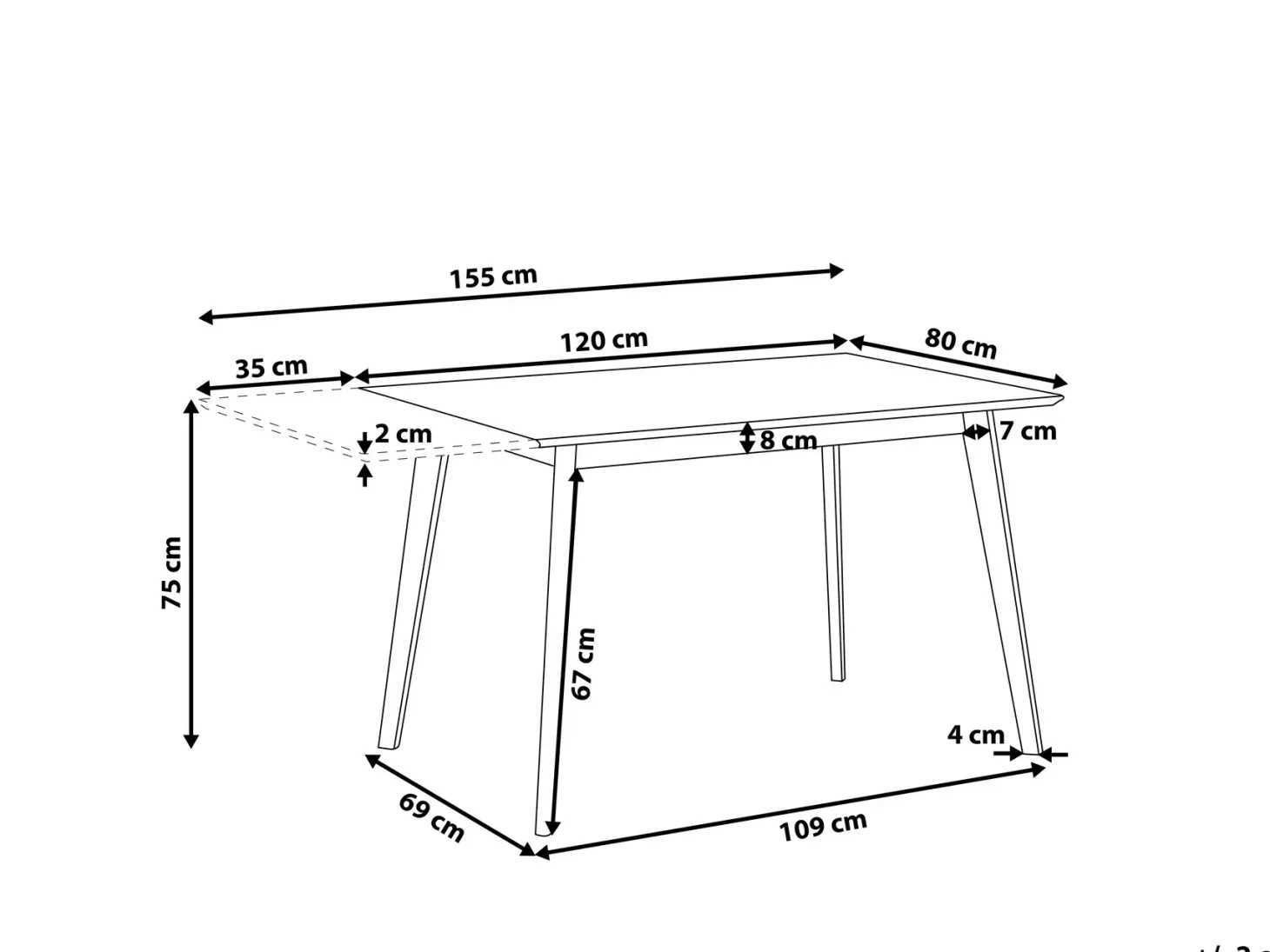 Spisebord med udtræk MEDIO Hvid 120/155 cm 80 cm