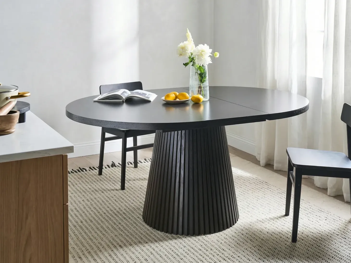 Spisebord med udtræk MOORE Sort asketræ 120/160 cm 120 cm