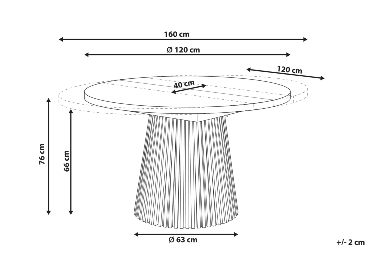 Spisebord med udtræk MOORE Sort asketræ 120/160 cm 120 cm
