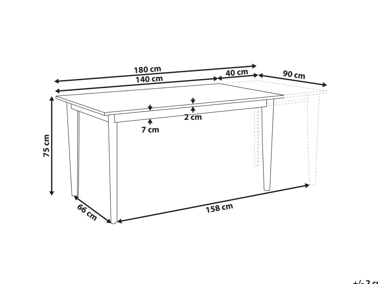 Spisebord med udtræk SOLA Hvid 140/180 cm 90 cm