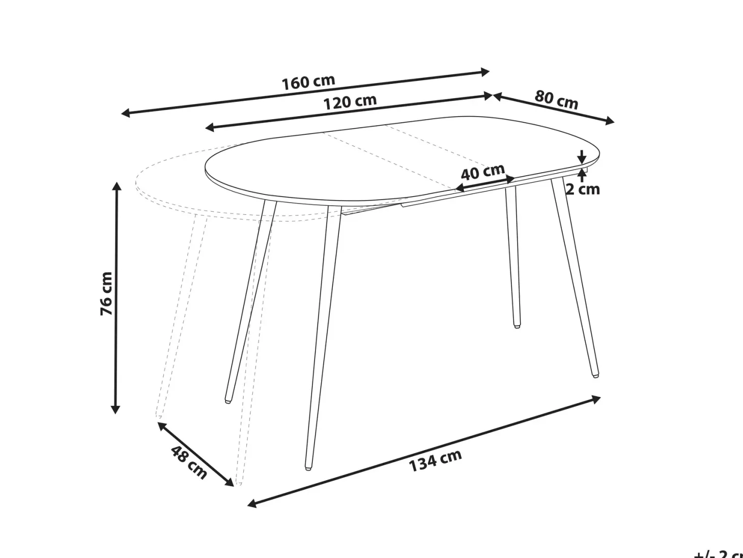 Spisebord med udtræk STAVERTON Hvid 120/160 cm 80 cm