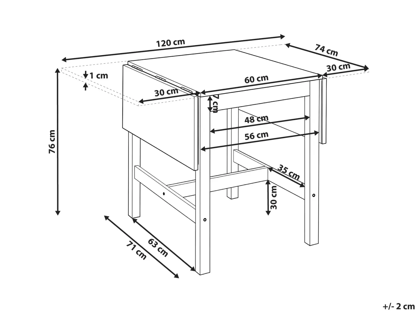 Spisebord med udtræk VERA Hvid 60/120 cm 74 cm Fyretræ