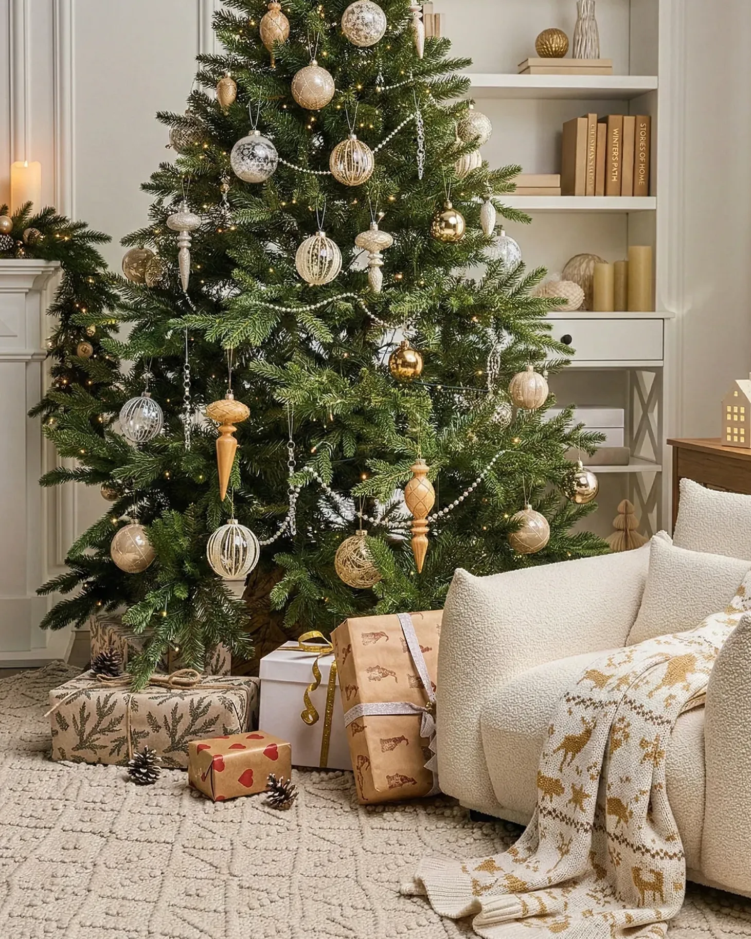 Sæt af 35 julekugler BLING Glas Guld