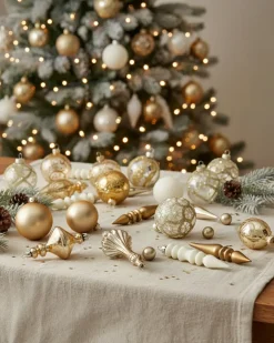 Sæt af 70 julekugler FLICKER Glas Guld