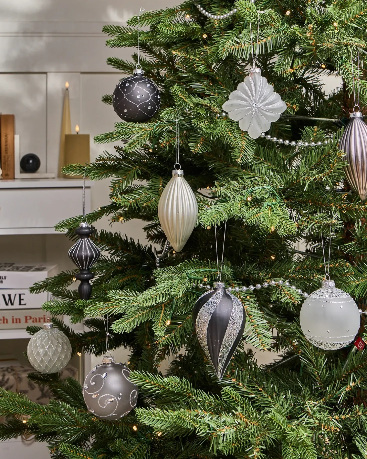 Sæt af 35 julekugler FROSTFALL Glas Grå