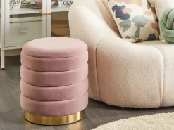 Sæt af 2 opbevaringspuffer GARLAND Velour Lyserød