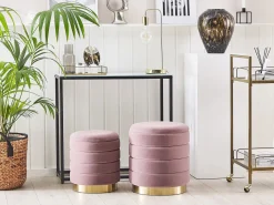 Sæt af 2 opbevaringspuffer GARLAND Velour Lyserød