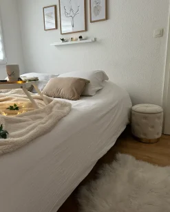 Sæt af 2 opbevaringspuffer PUEBLO Velour Hvid