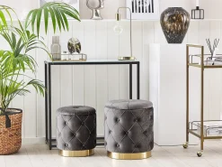 Sæt af 2 opbevaringspuffer PUEBLO Velour Grå