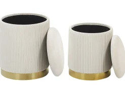 Sæt af 2 opbevaringspuffer MIRAMAR Velour Hvid