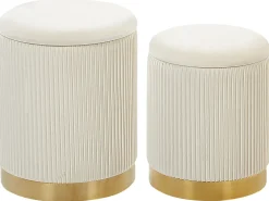 Sæt af 2 opbevaringspuffer MIRAMAR Velour Hvid