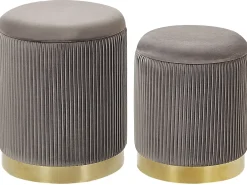 Sæt af 2 opbevaringspuffer MIRAMAR Velour Grå