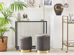 Sæt af 2 opbevaringspuffer MIRAMAR Velour Grå