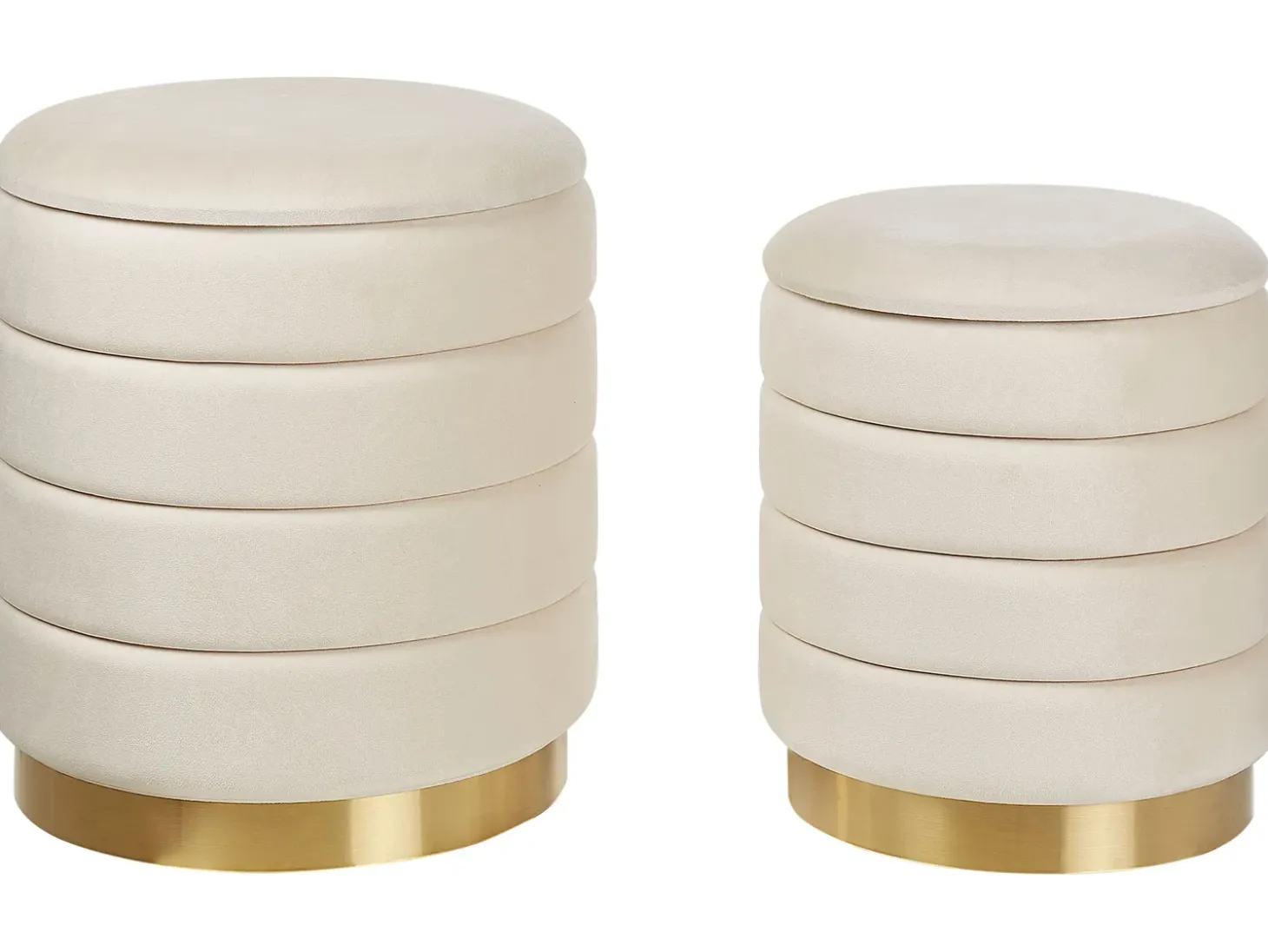 Sæt af 2 opbevaringspuffer GARLAND Velour Lys Beige
