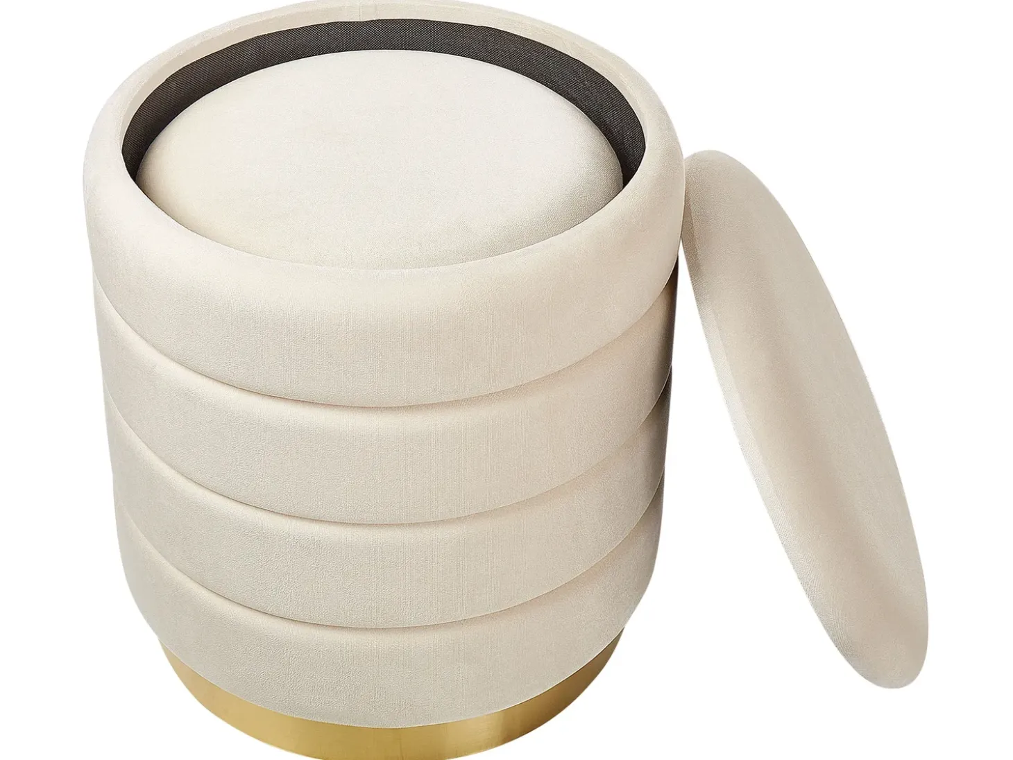 Sæt af 2 opbevaringspuffer GARLAND Velour Lys Beige