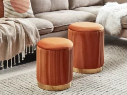 Sæt af 2 opbevaringspuffer MIRAMAR Velour Orange