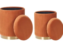 Sæt af 2 opbevaringspuffer MIRAMAR Velour Orange