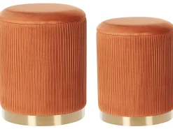 Sæt af 2 opbevaringspuffer MIRAMAR Velour Orange