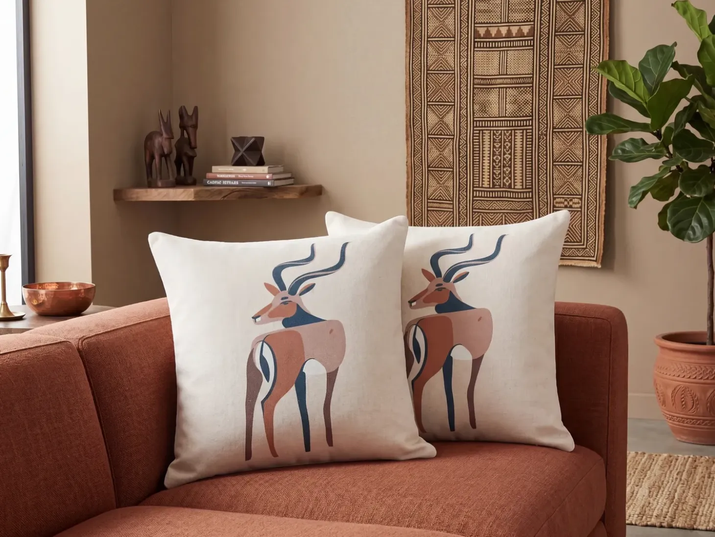 Sæt af 2 pyntepuder ABAL 45 x 45 cm Beige Dyremønster