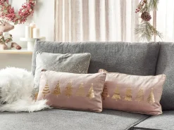 Sæt af 2 pyntepuder ALSOBIA Velour 30 x 50 cm Lyserød Julemønster