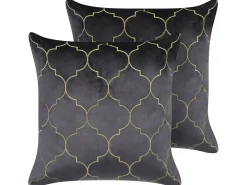 Sæt af 2 pyntepuder ALYSSUM Velour 45 x 45 cm Grå Trellis-mønster