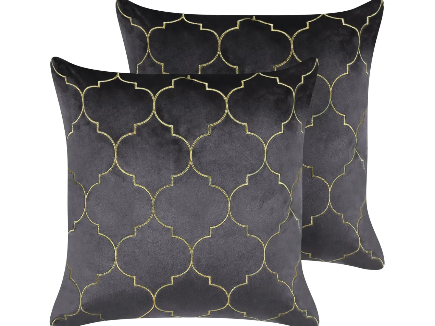 Sæt af 2 pyntepuder ALYSSUM Velour 45 x 45 cm Grå Trellis-mønster