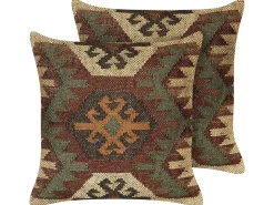 Sæt af 2 pyntepuder ARVEN Jute 45 x 45 cm Brun Orientalsk mønster
