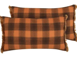 Sæt af 2 pyntepuder BARJA 40 x 70 cm Orange Ternet mønster