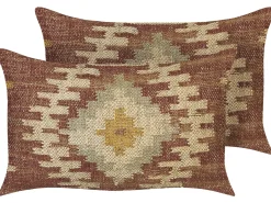 Sæt af 2 pyntepuder BEEL Jute 30 x 50 cm Multifarvet Orientalsk mønster