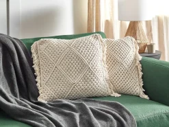 Sæt af 2 pyntepuder BESHAM Bomuld 45 x 45 cm Lys Beige Geometrisk mønster
