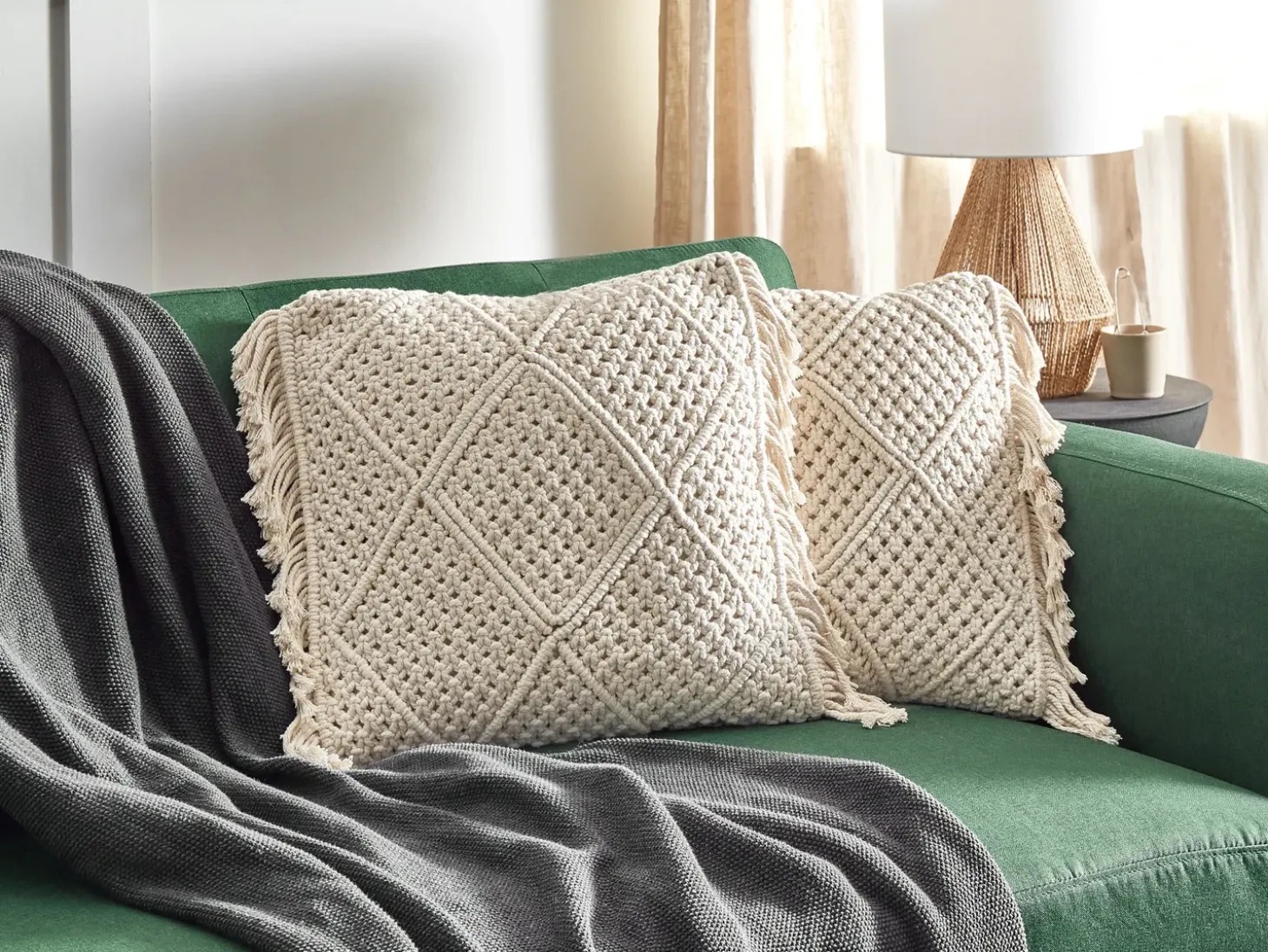 Sæt af 2 pyntepuder BESHAM Bomuld 45 x 45 cm Lys Beige Geometrisk mønster