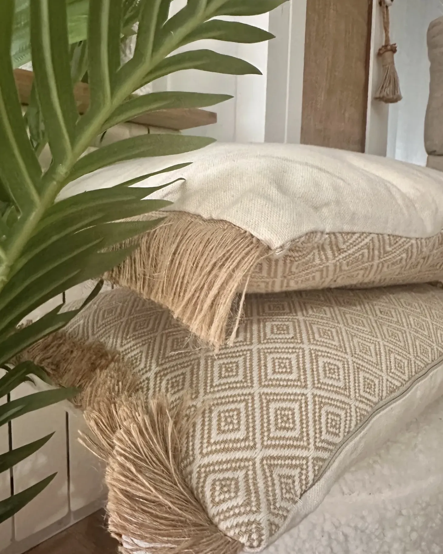 Sæt af 2 pyntepuder BOATH 30 x 50 cm Beige Ensfarvet