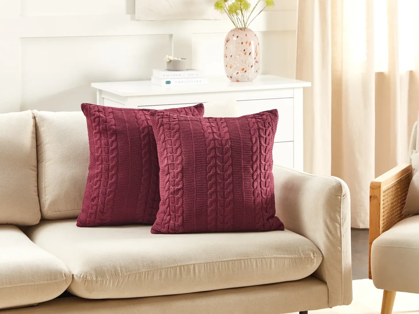 Sæt af 2 pyntepuder CADETIA Bomuld 45 x 45 cm Bordeaux Ensfarvet
