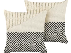 Sæt af 2 pyntepuder CALANTHE Bomuld 45 x 45 cm Beige Geometrisk mønster