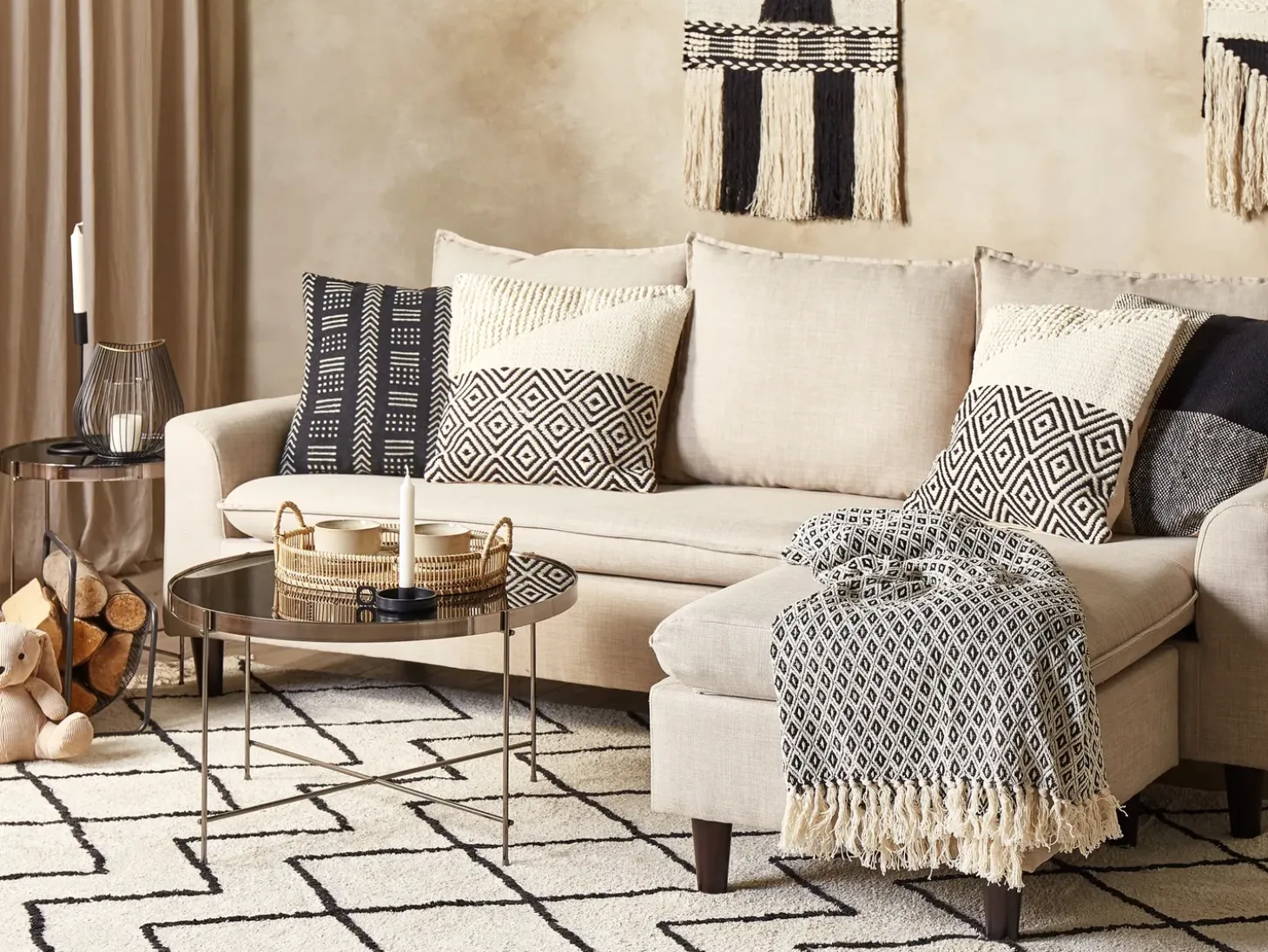 Sæt af 2 pyntepuder CALANTHE Bomuld 45 x 45 cm Beige Geometrisk mønster