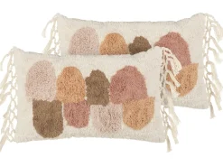 Sæt af 2 pyntepuder CALTHA Bomuld 30 x 50 cm Beige Abstraktmønster