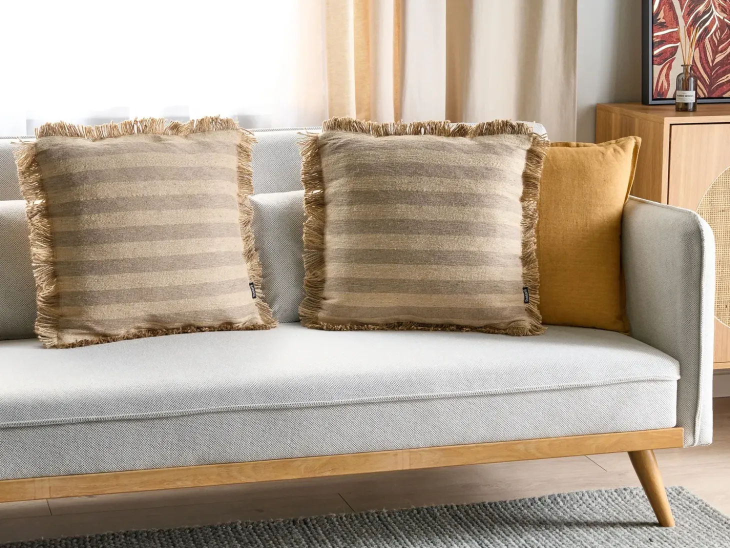 Sæt af 2 pyntepuder CIRSIUM Jute 45 x 45 cm Beige Stribet mønster
