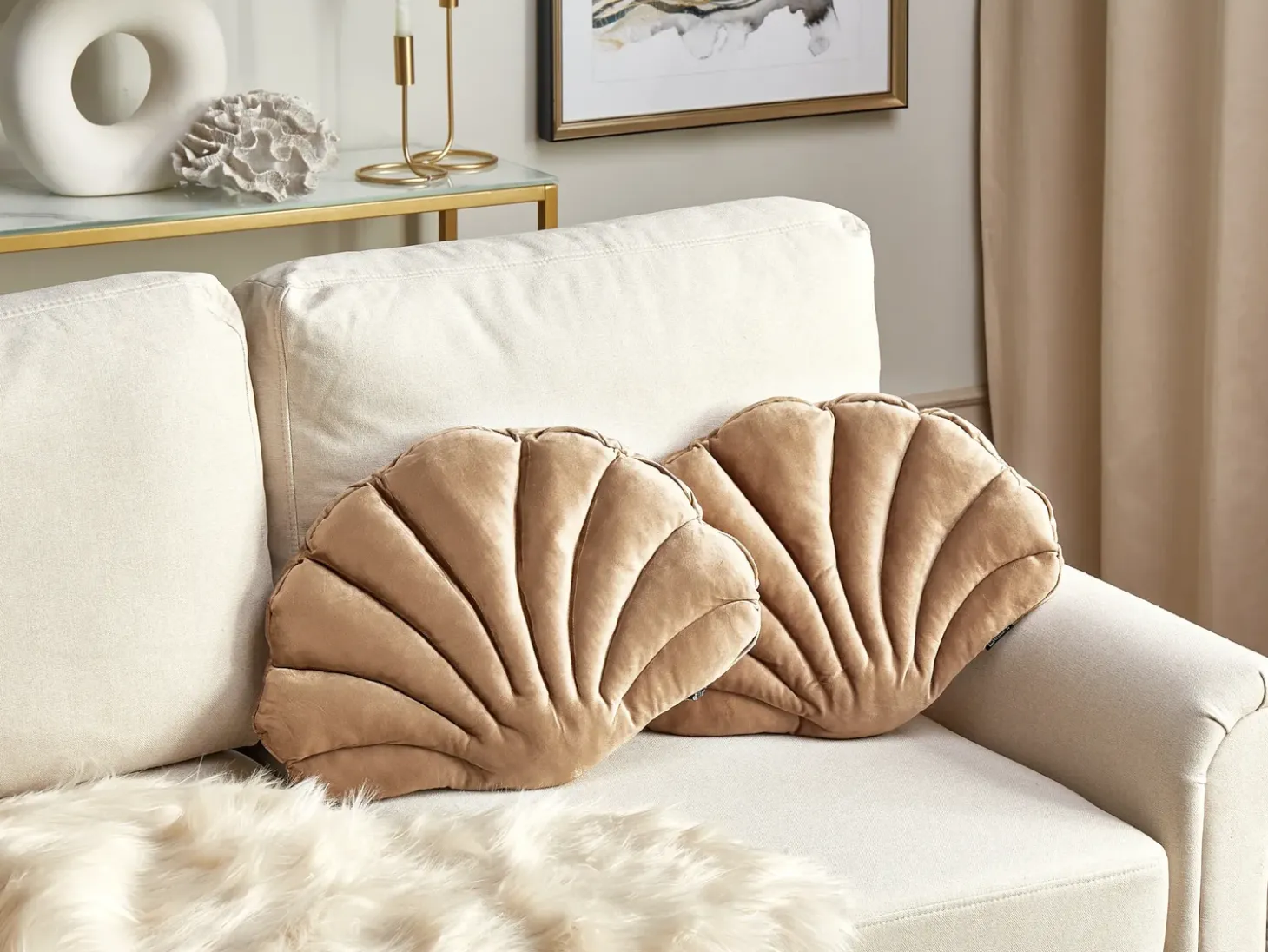 Sæt af 2 pyntepuder CONSOLIDA Velour 47 x 35 cm Sand Beige Ensfarvet