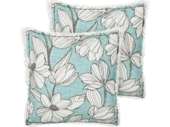 Sæt af 2 pyntepuder CYANOTIS Bomuld 45 x 45 cm Himmelblå Blomstermønster