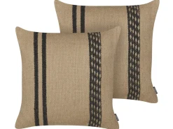 Sæt af 2 pyntepuder DESALIX Jute 45 x 45 cm Beige Stribet mønster