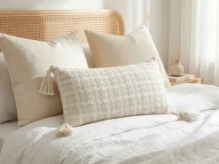 Sæt af 2 pyntepuder DOURIS 30 x 60 cm Lys Beige Ternet mønster