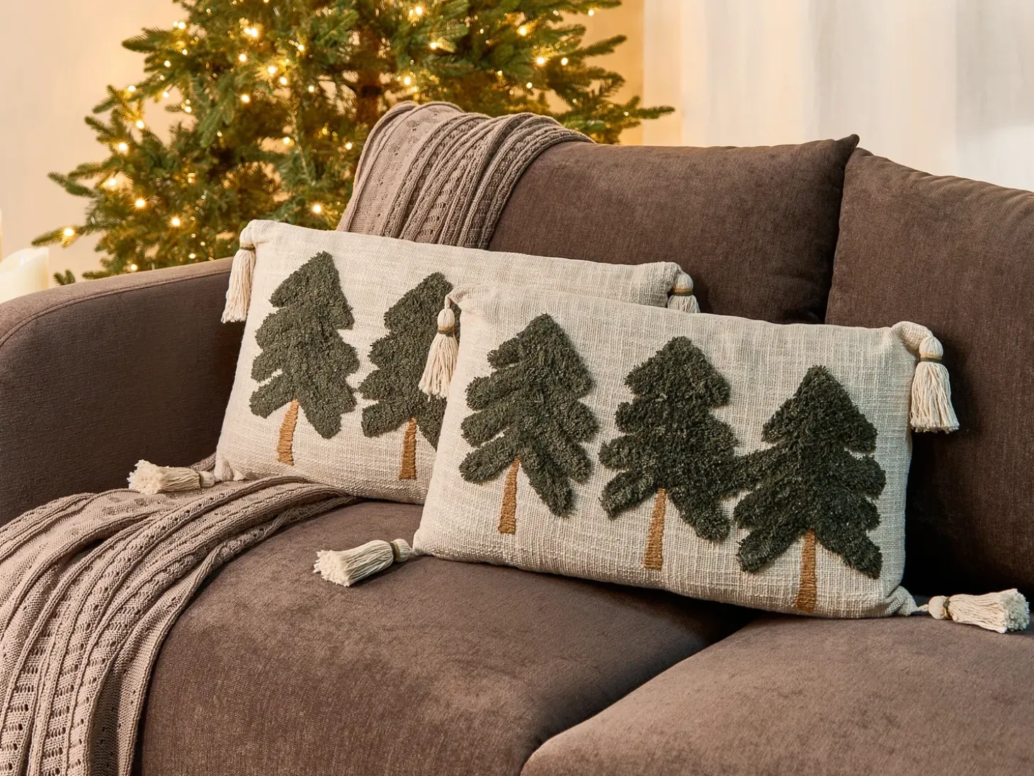Sæt af 2 pyntepuder FAGRAEA Bomuld 30 x 50 cm Lys Beige Julemønster