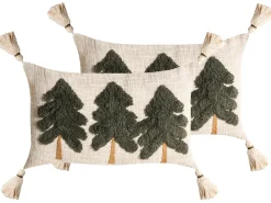 Sæt af 2 pyntepuder FAGRAEA Bomuld 30 x 50 cm Lys Beige Julemønster